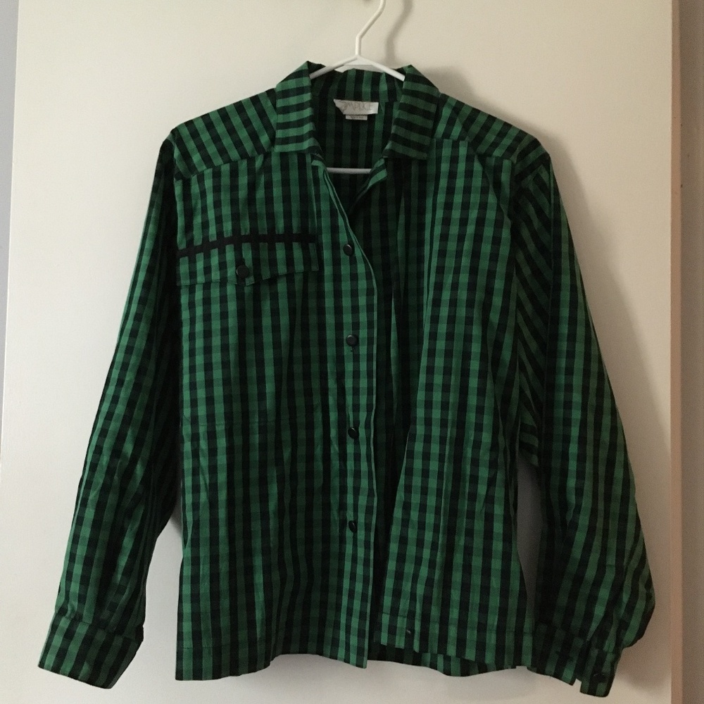 Vintage 80's COMPLICE by GIANNI VERSACE Black + Green Cotton Boxy Shirt S/M